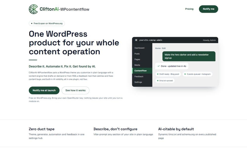 CliftonAi ContentFlow product screenshot