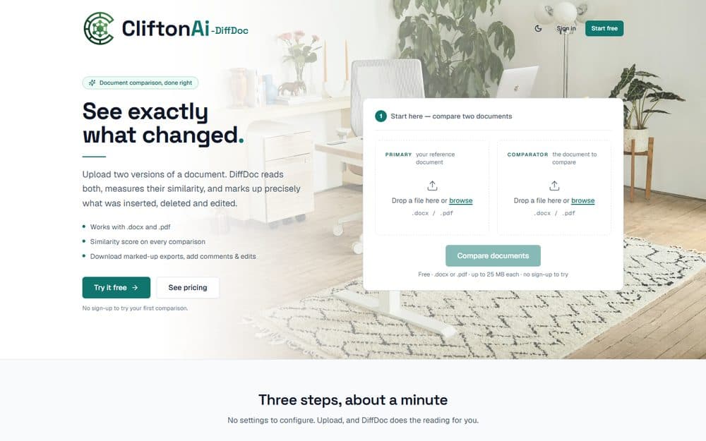 CliftonAi DiffDoc product screenshot