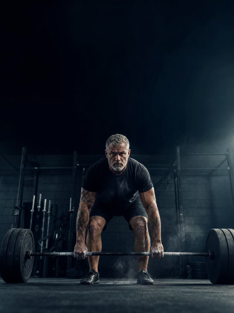 A man mid-lift in a gym